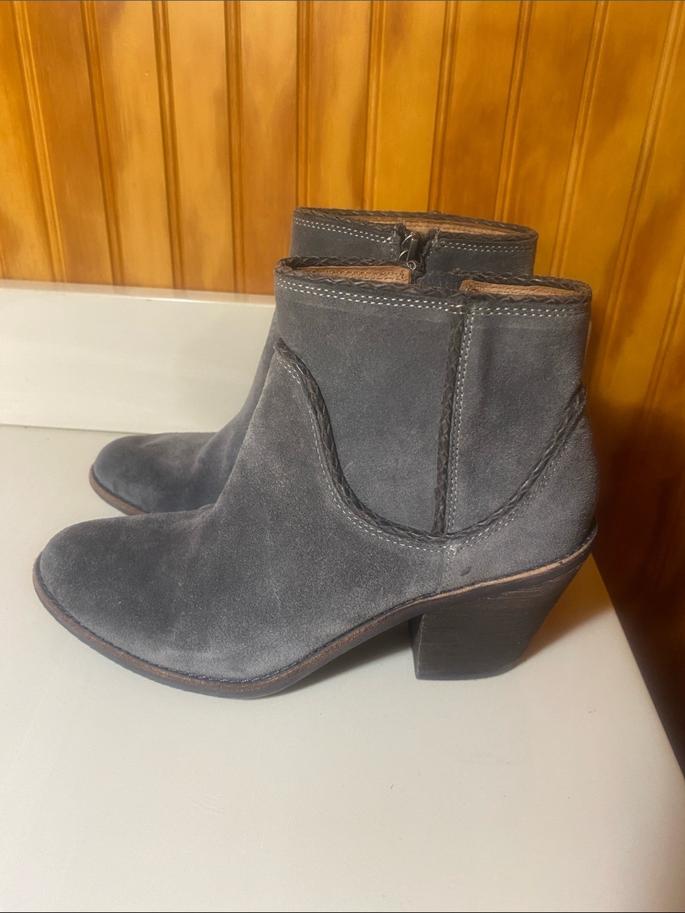 Sofft Gray Suede Ankle Booties with Side Zip